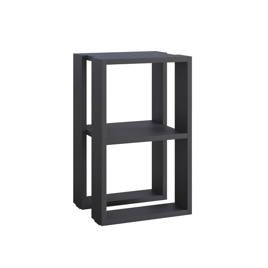 Modern bedside table with open double shelves, solid anthracite gray finish