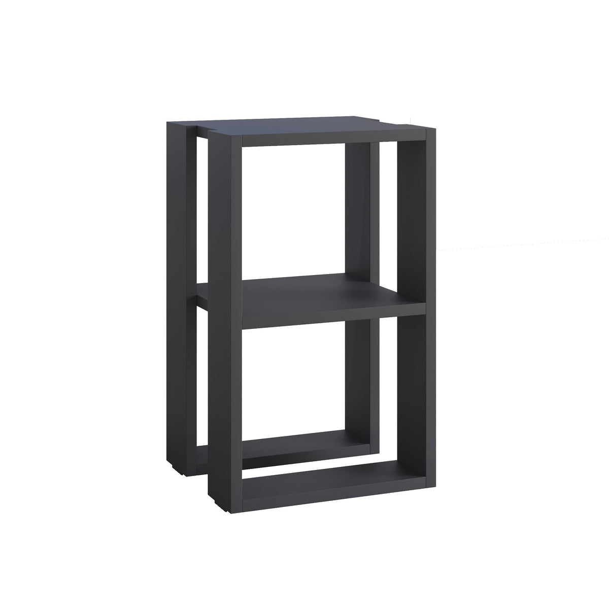 Modern bedside table with open double shelves, solid anthracite gray finish