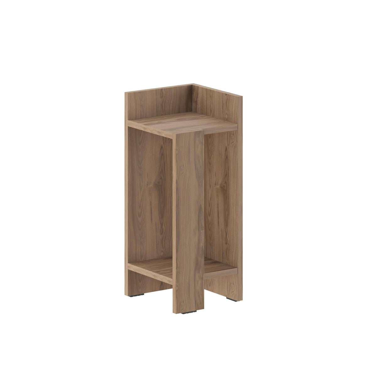 Light oak narrow bedside table module with open top and side storage