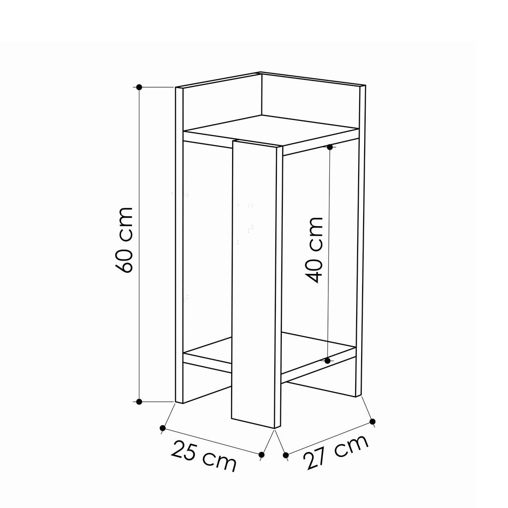 Narrow bedside table module size diagram: 60 cm tall, 25 cm wide, 27 cm deep