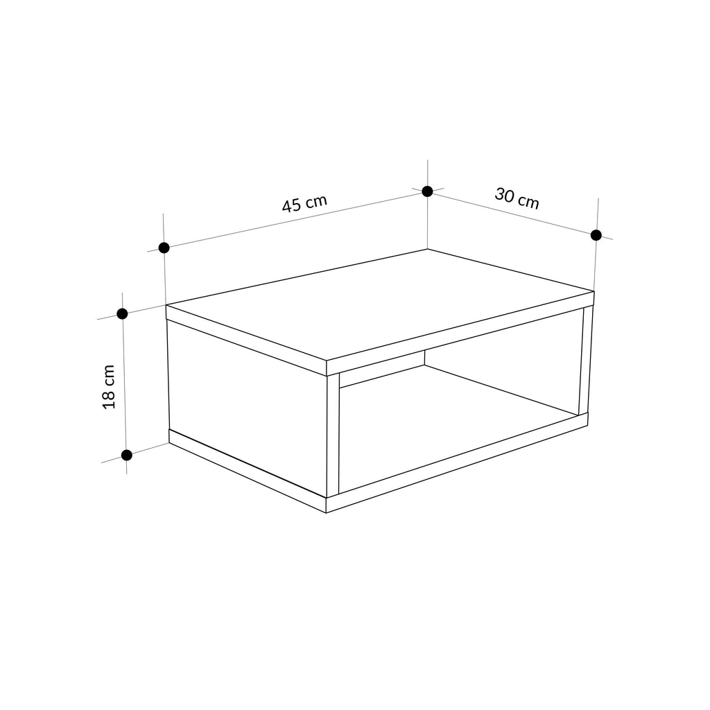 Floating wall-mounted nightstand dimensions: 45 cm x 30 cm x 18 cm