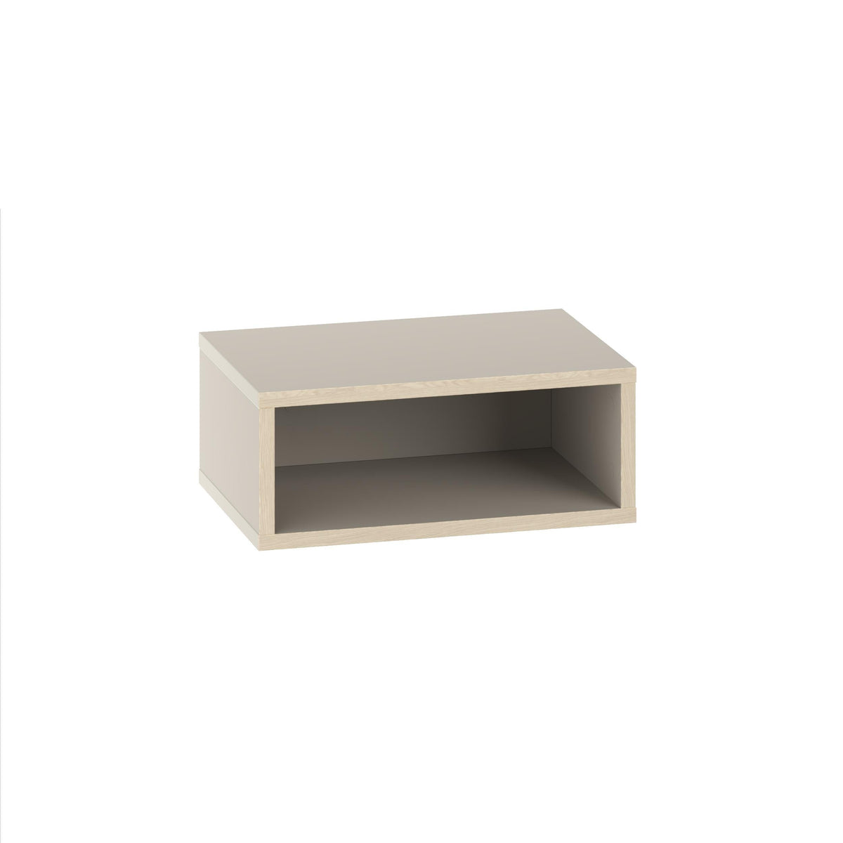 Wall-mounted floating bedside table with single open compartment in light sand finish