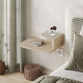 Floating bedside shelf with reading light, light oak wall-mounted unit
