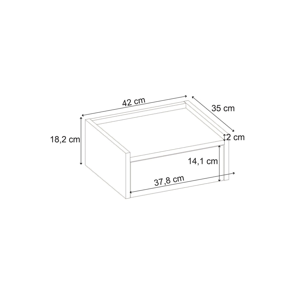 Bedside table dimensions diagram: 42 cm W, 35 cm D, 37.8 cm H