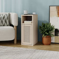Light oak bedside table with open shelf and perforated cabinet door