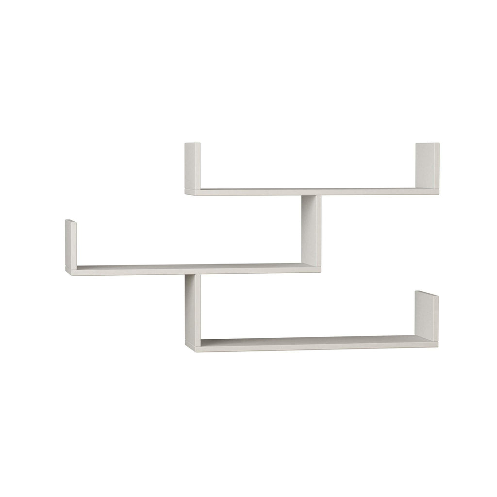 White floating wall shelf unit with three tier open compartments