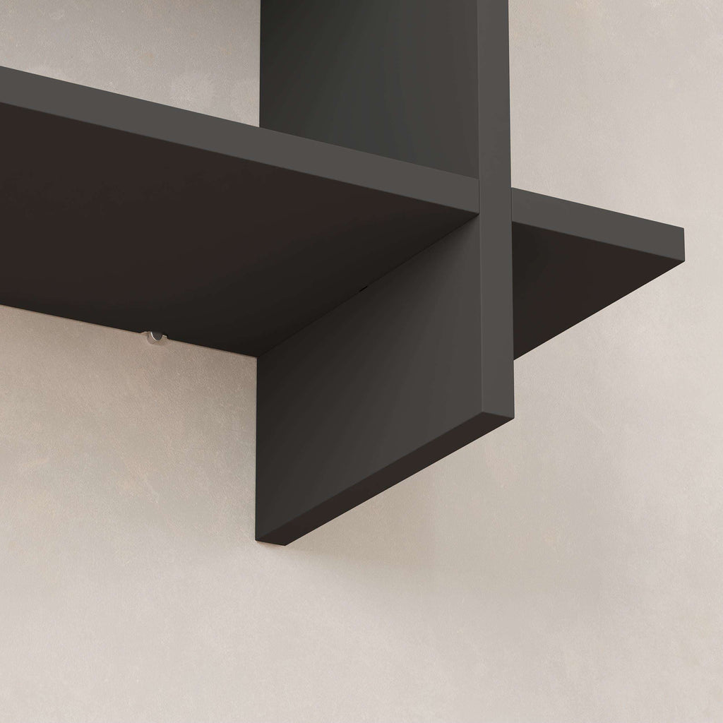 Wall-mounted 2-tier bookcase, dark gray frame and shelves