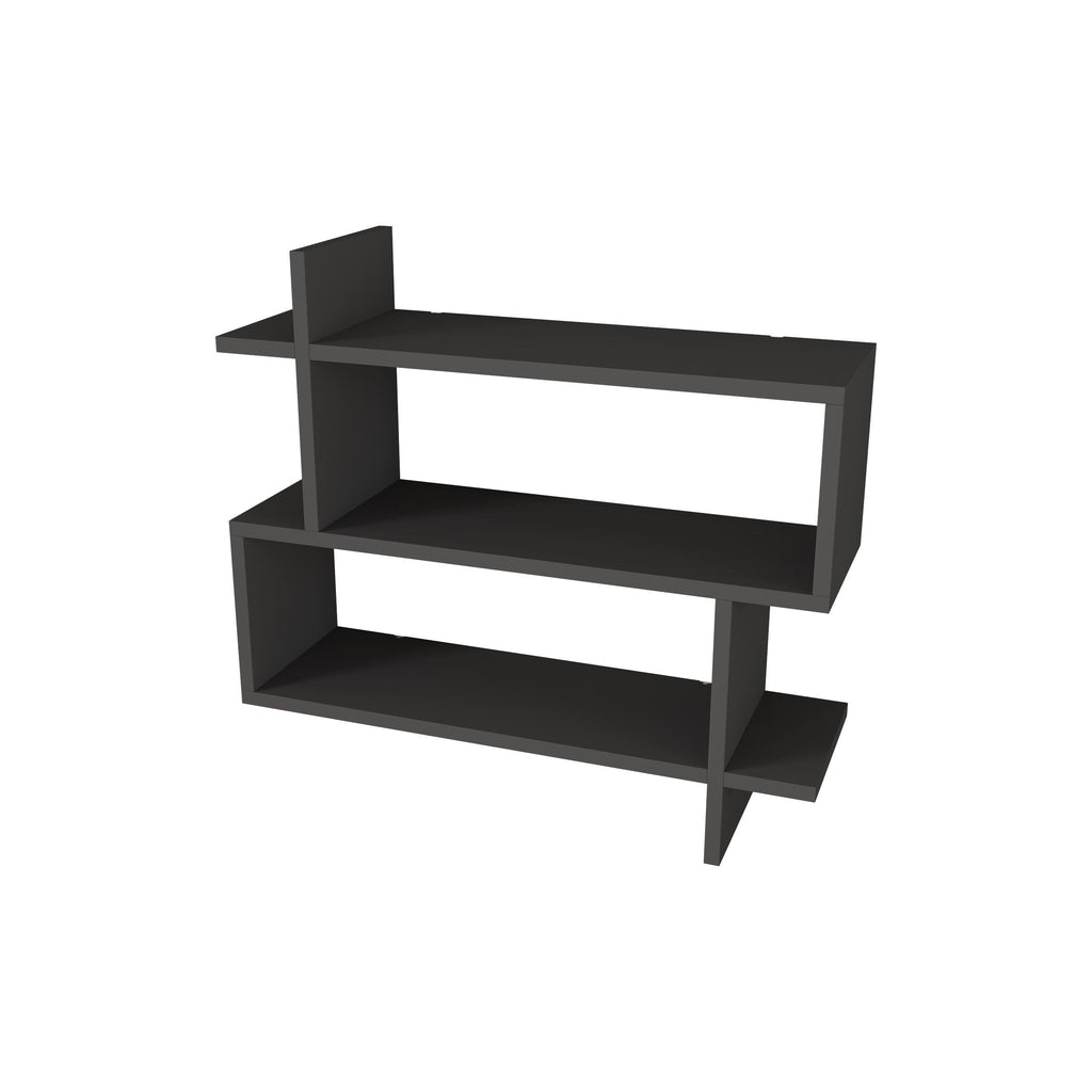 Anthracite 2-tier wall mounted bookcase with open shelves and side supports