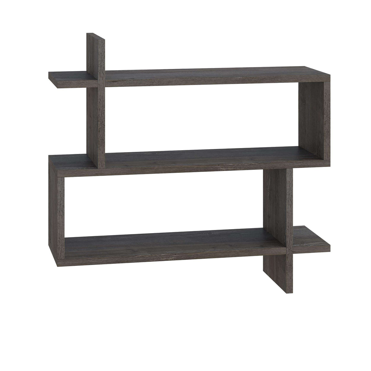 Wall-mounted 2-tier bookcase, dark wood-look finish with open center