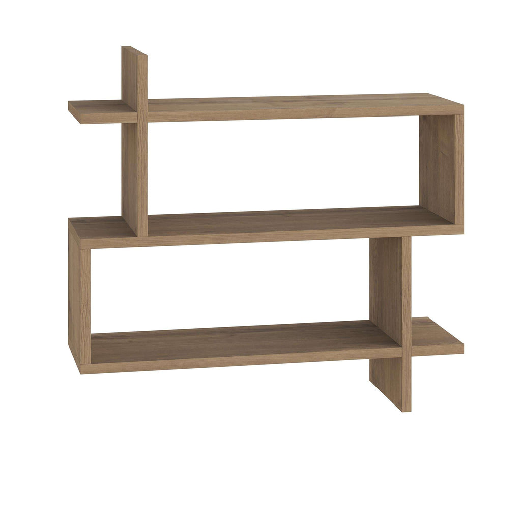 Light oak wall bookcase with two open shelves and crossbar frame