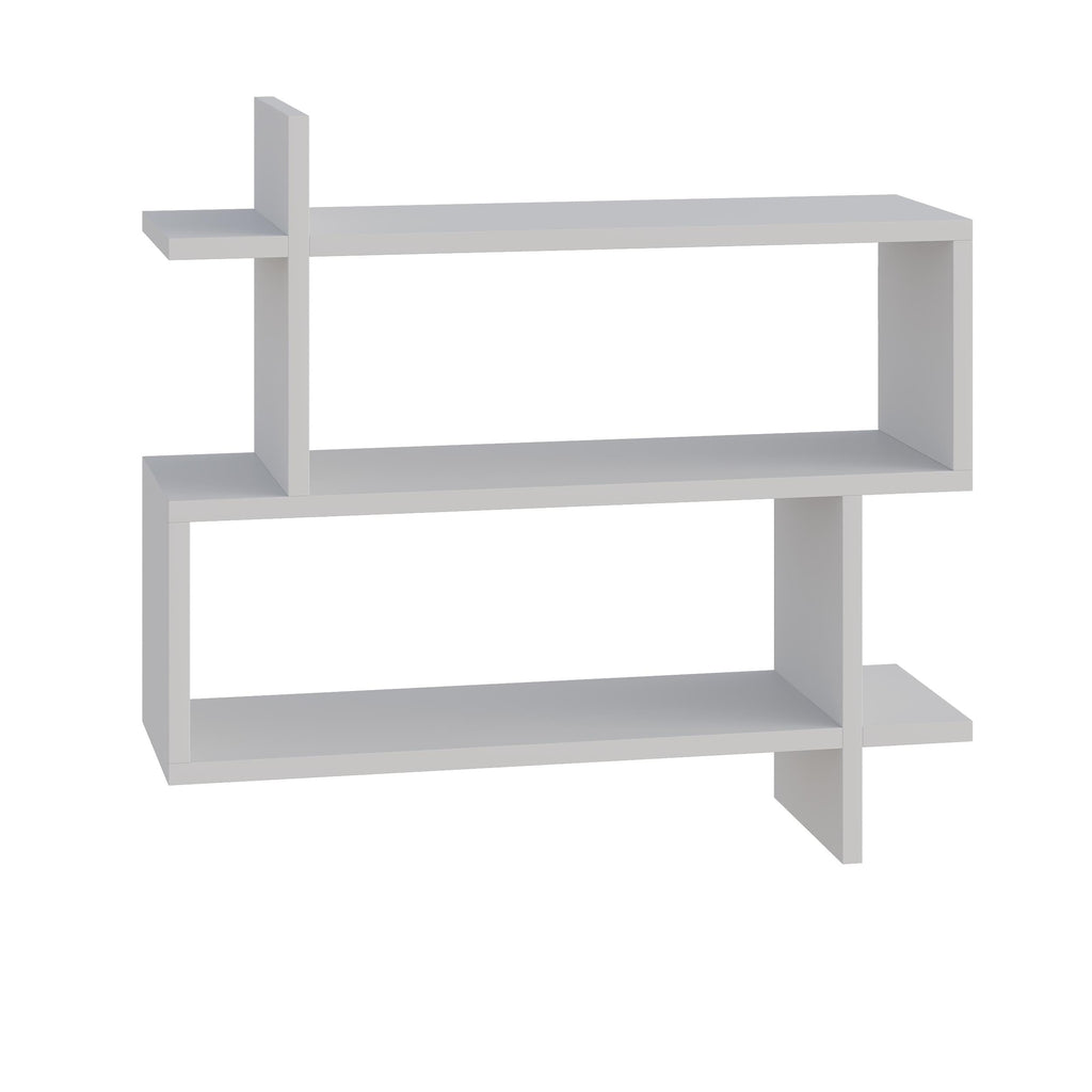 White 2-tier wall mounted bookcase with open shelves and cross support frame