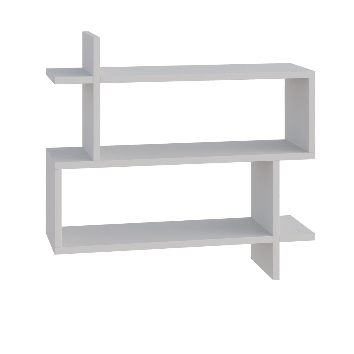 White 2-tier wall mounted bookcase with open shelves and cross support frame