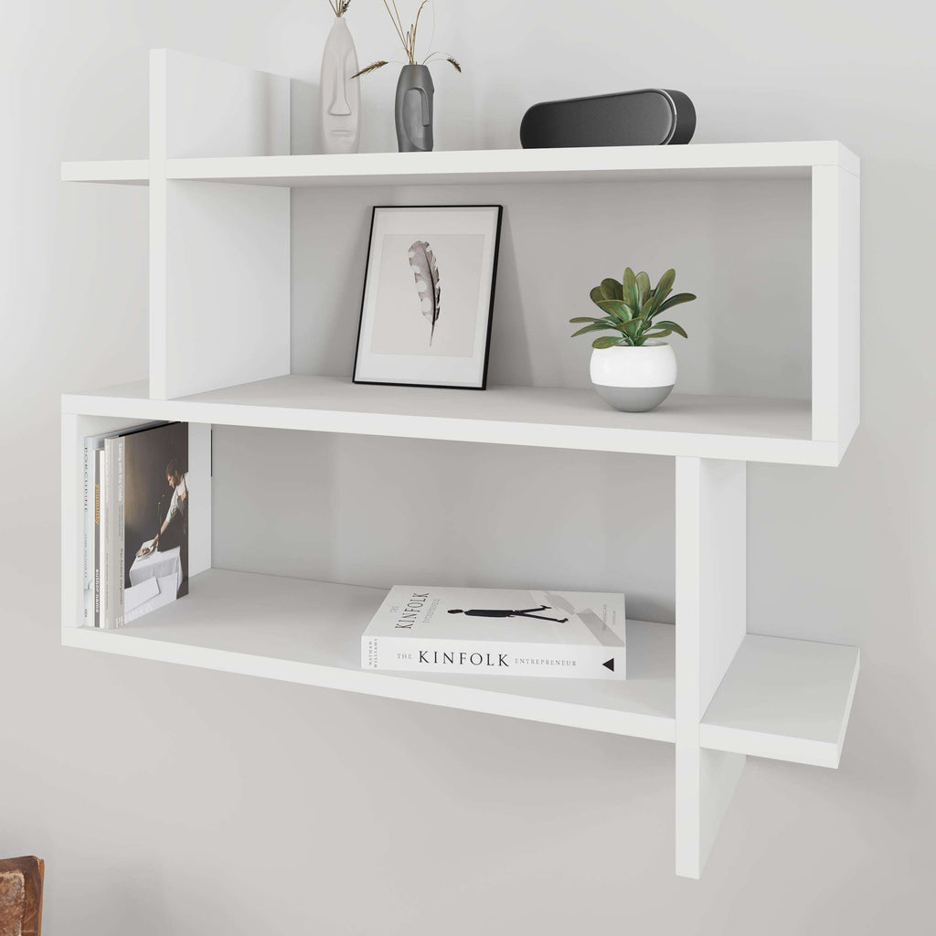 White 2-tier wall bookcase with open shelves and display space