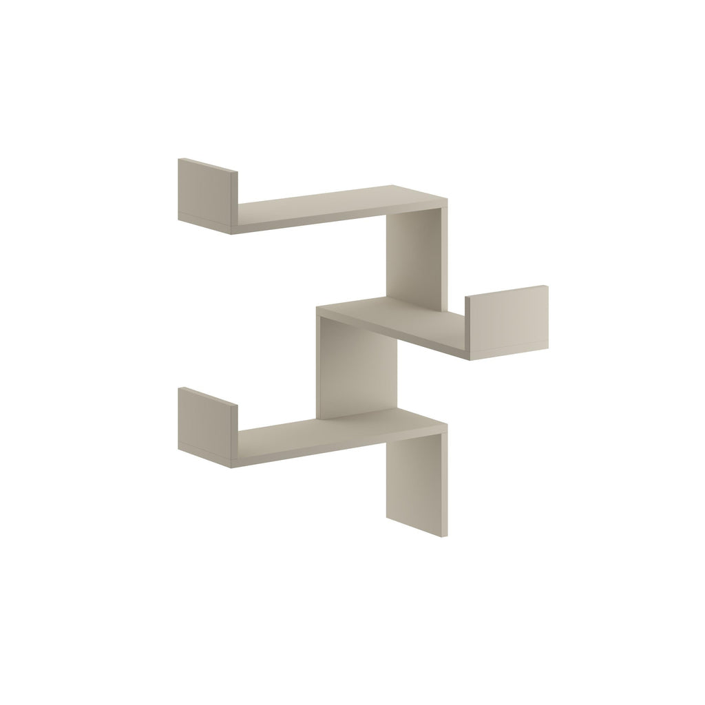 White corner wall-mounted bookcase with stepped open shelving
