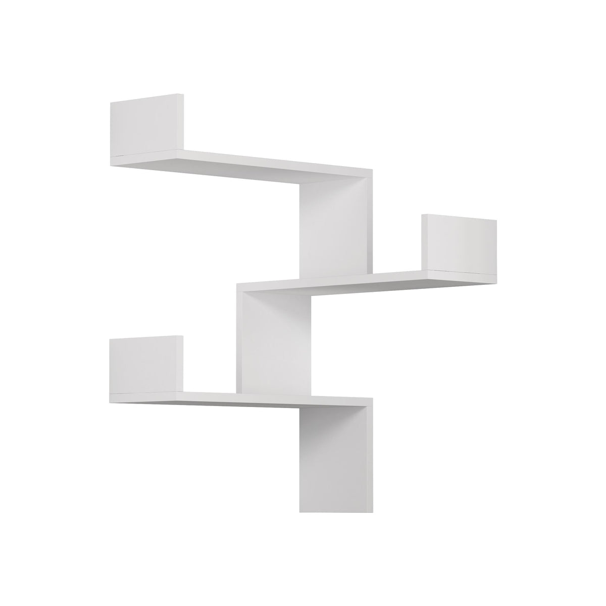 White corner wall-mounted bookcase with three open cubby shelves