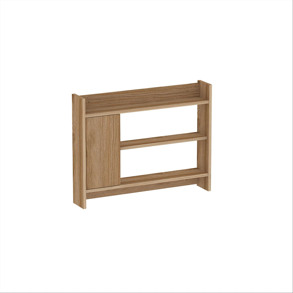 Wood wall shelf cabinet unit with two open shelves and recessed front opening