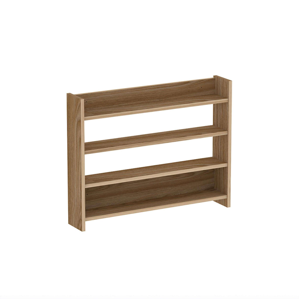 Dark wood 4-tier wall shelf, open-frame design with three interior shelves