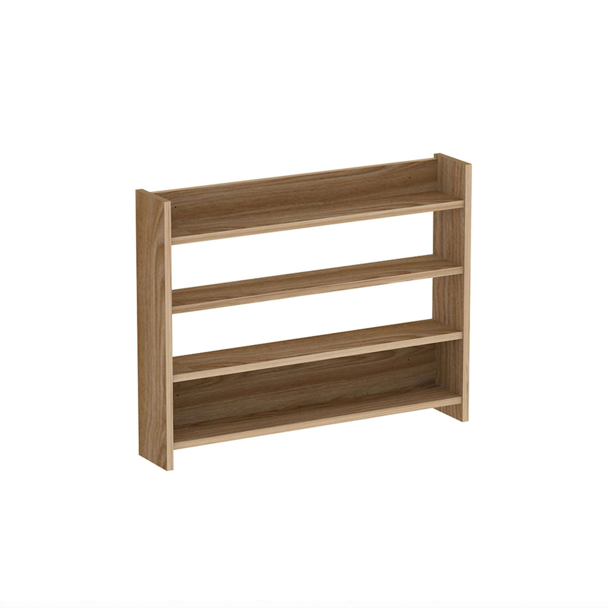 Dark wood 4-tier wall shelf, open-frame design with three interior shelves