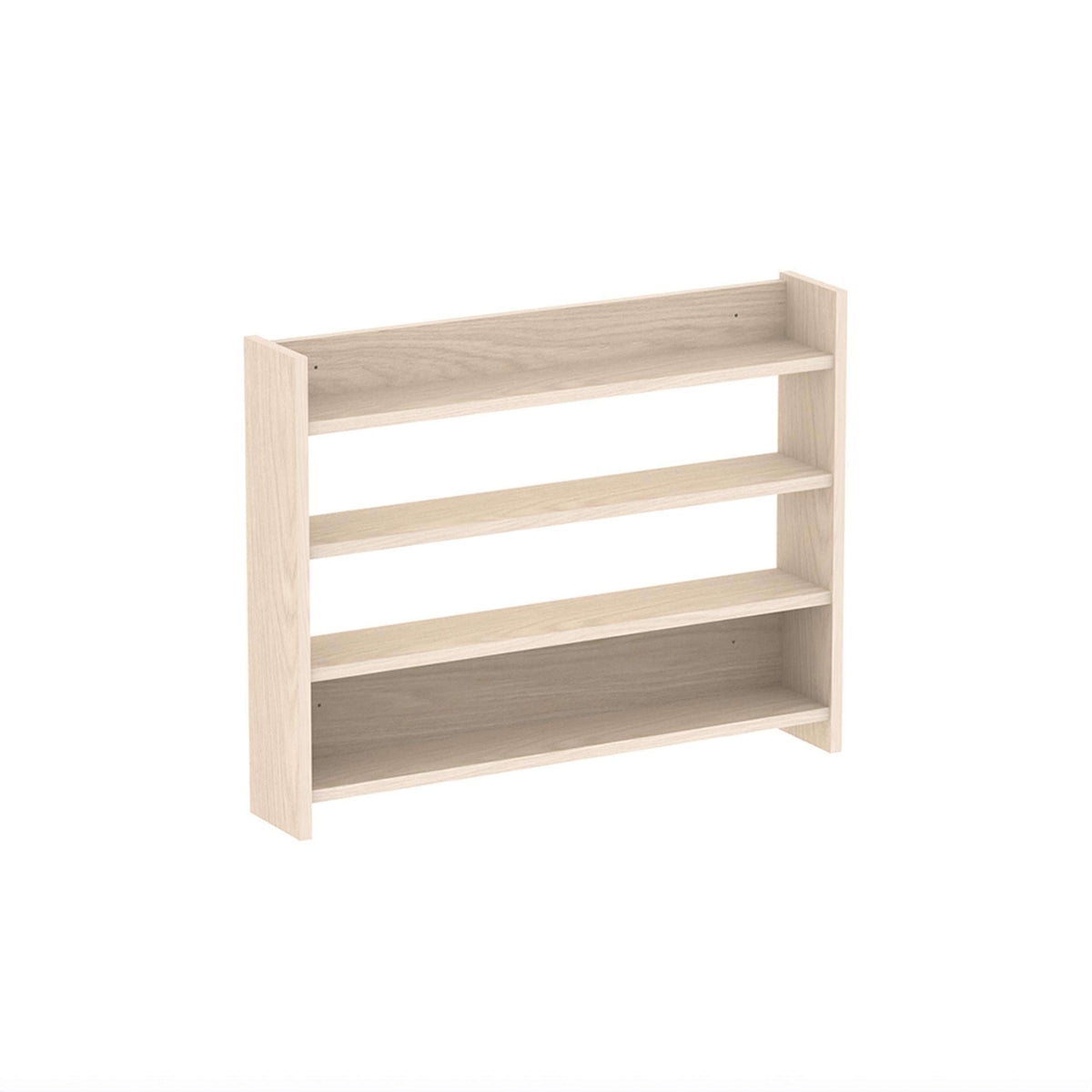 Light wood 4-tier wall shelf with open-frame shelves and side panels