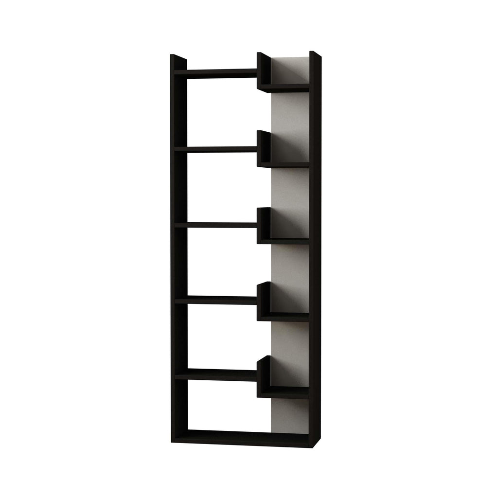 Anthracite tall bookcase display unit front view with open cube shelves