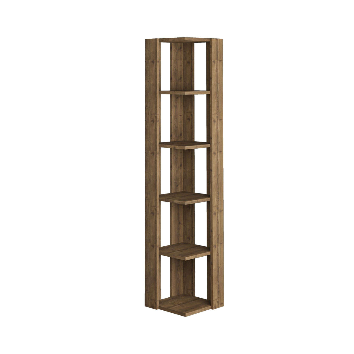 Tall dark brown display bookcase with 5 open shelves