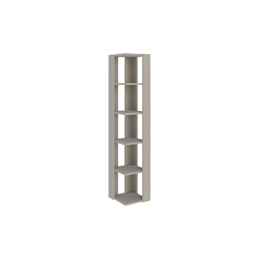 Tall light gray display bookcase with 5 open shelves