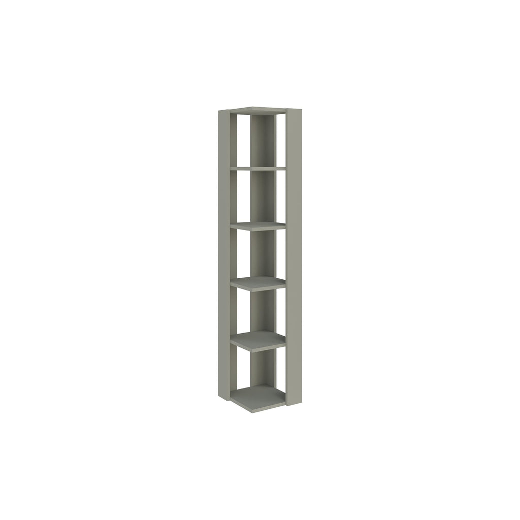 Tall light gray-white display bookcase with 5 open shelves