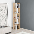 Tall corner bookcase display unit, light oak with white open shelves