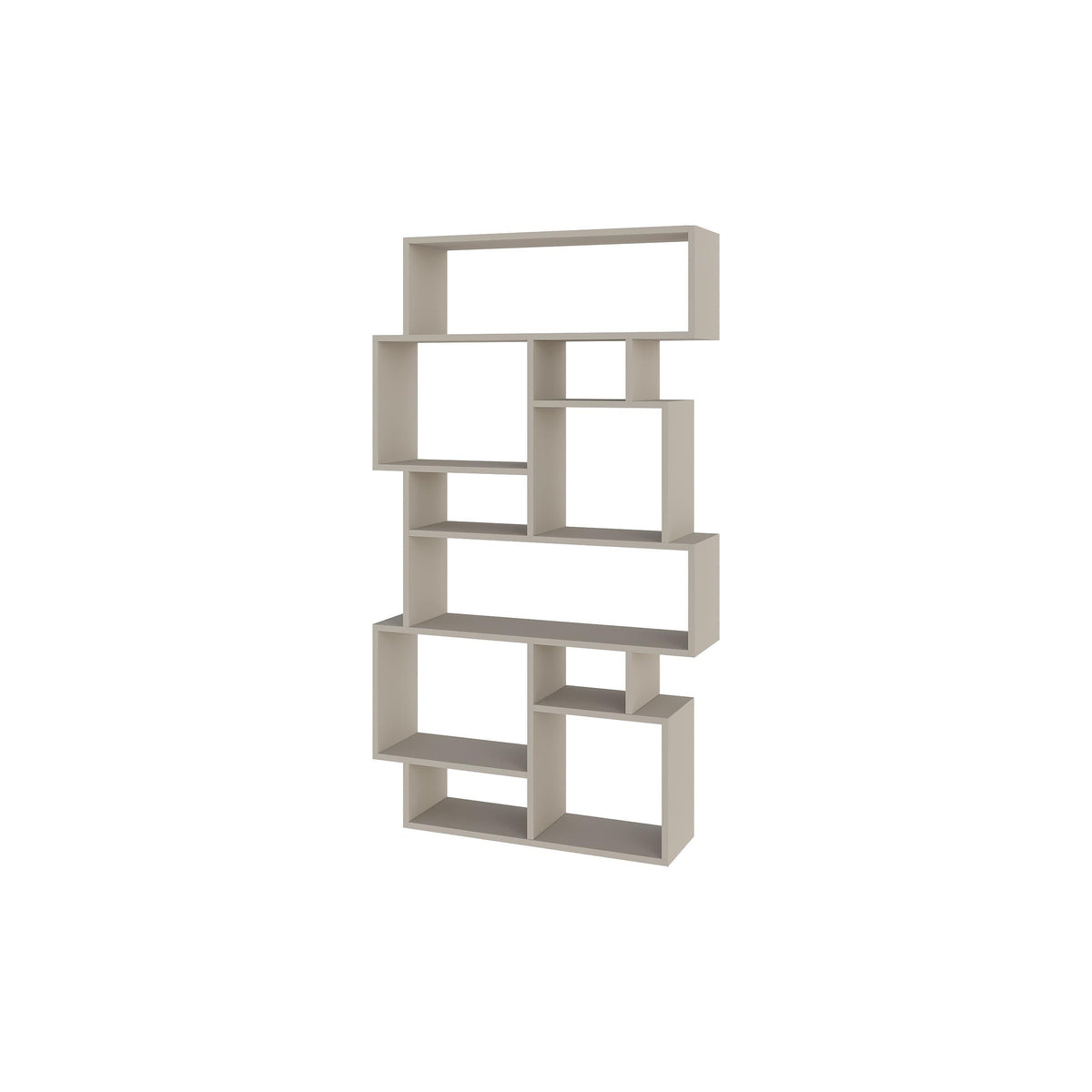 Tall modern bookcase display unit with open cubby shelves in white