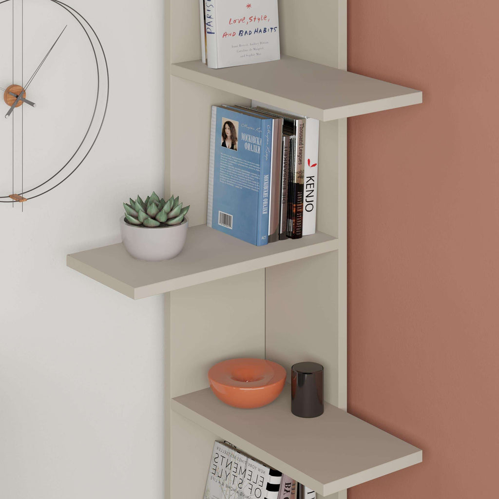 Sandstone 5-tier corner bookcase with open shelves for books and decor