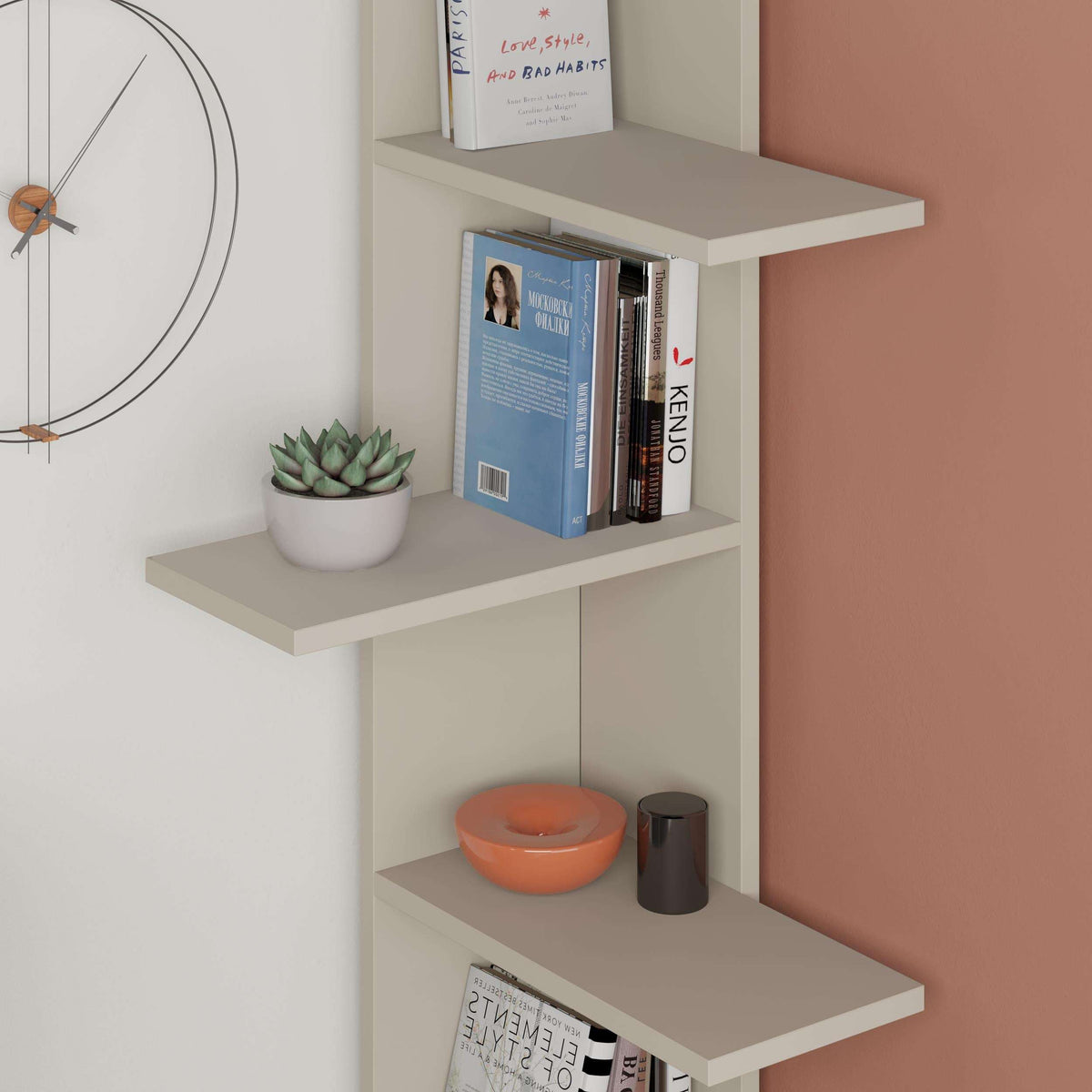 Sandstone 5-tier corner bookcase with open shelves for books and decor