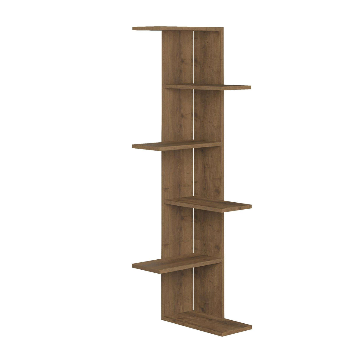 5-tier corner bookcase in dark oak with five open shelves