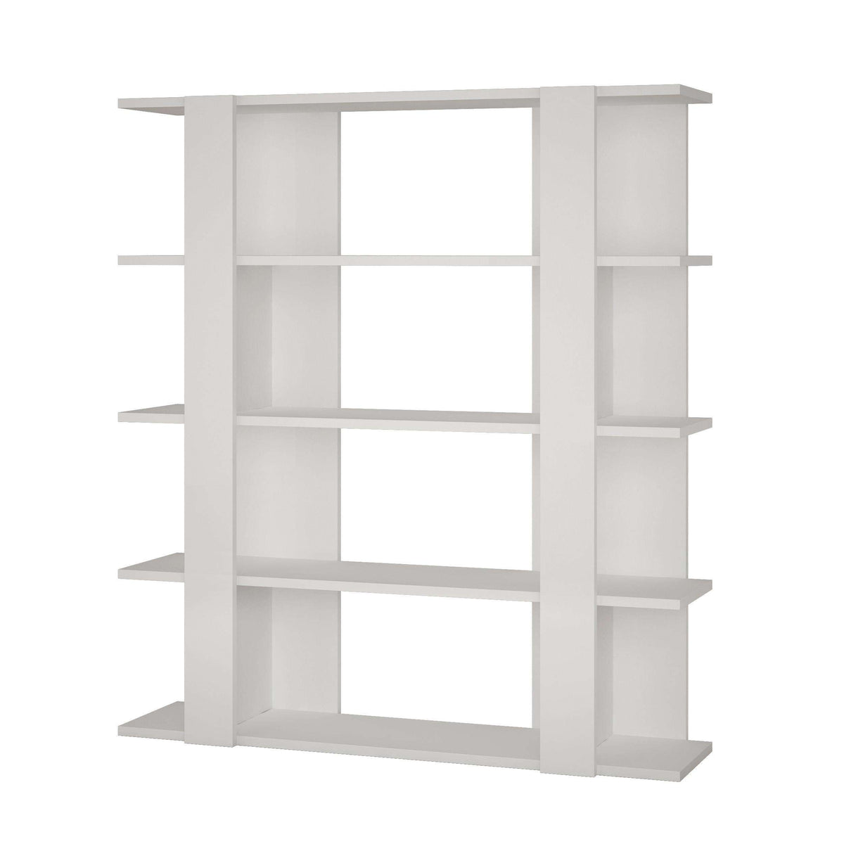 Tita modern bookcase display unit, medium 122cm, white with symmetrical open compartments