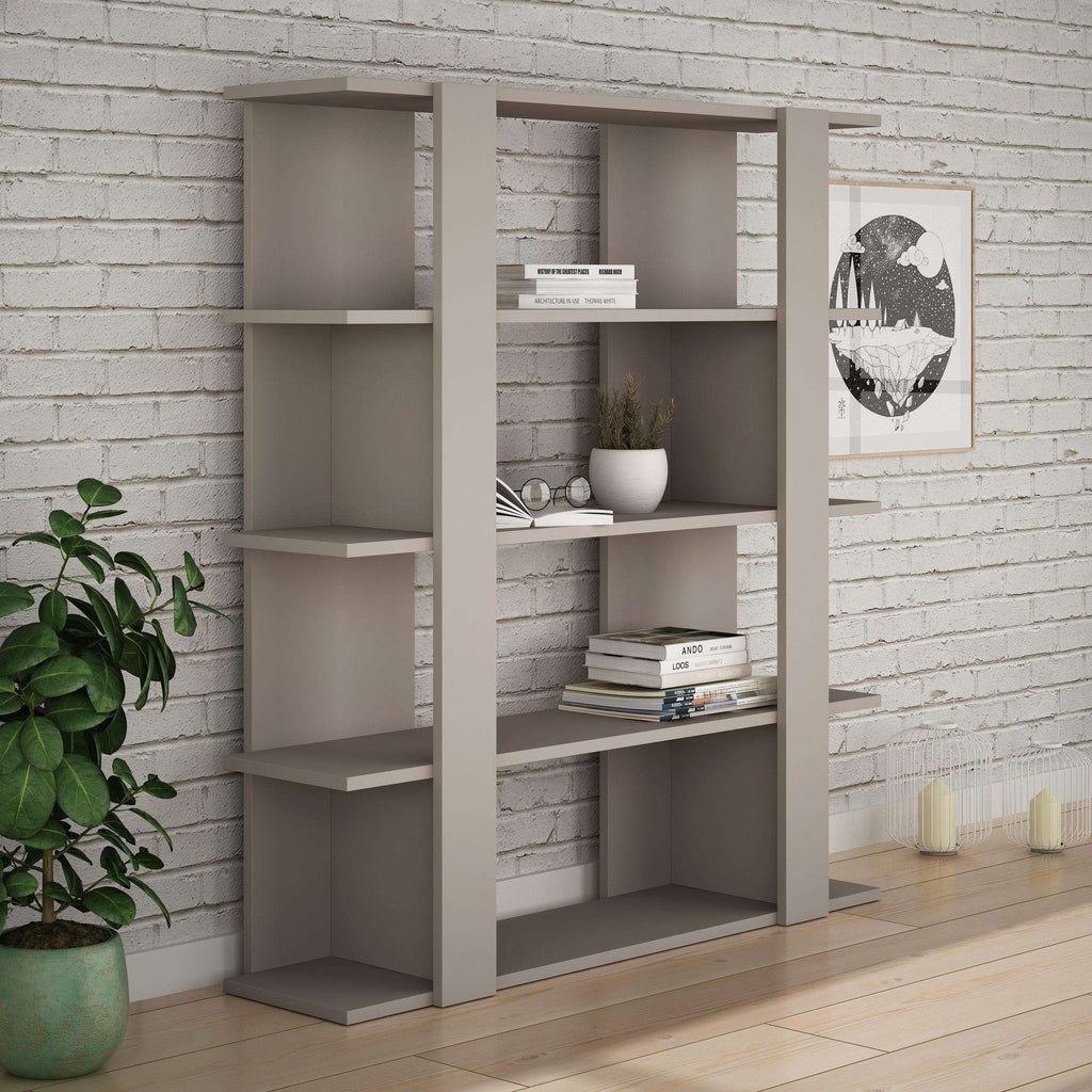 Light mocha and anthracite open bookcase with multiple square shelves