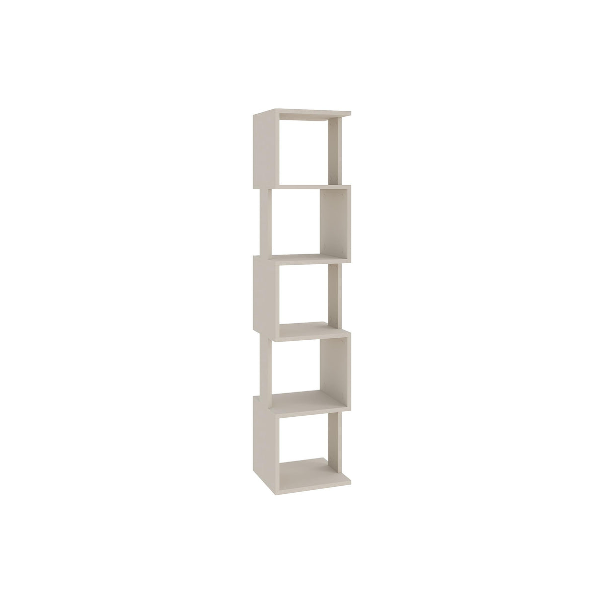 Tall modern bookcase display unit in white with five open square shelves