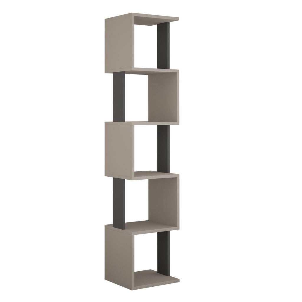 Tall white and anthracite cube bookcase with five open shelves