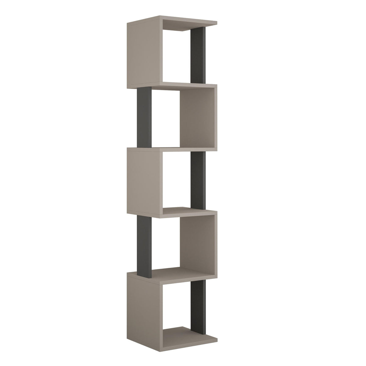 Tall white and anthracite cube bookcase with five open shelves