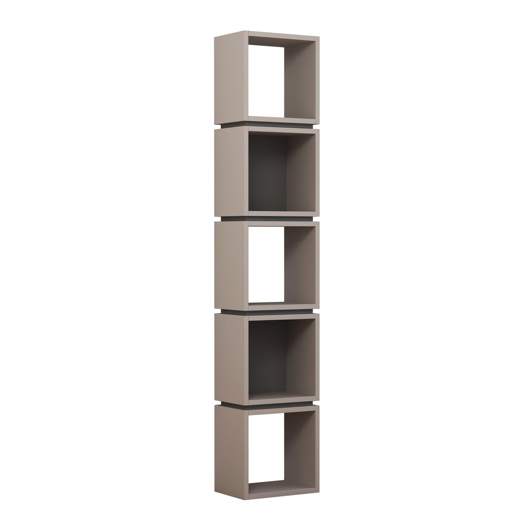 Ash green tall bookcase display unit with five open shelves