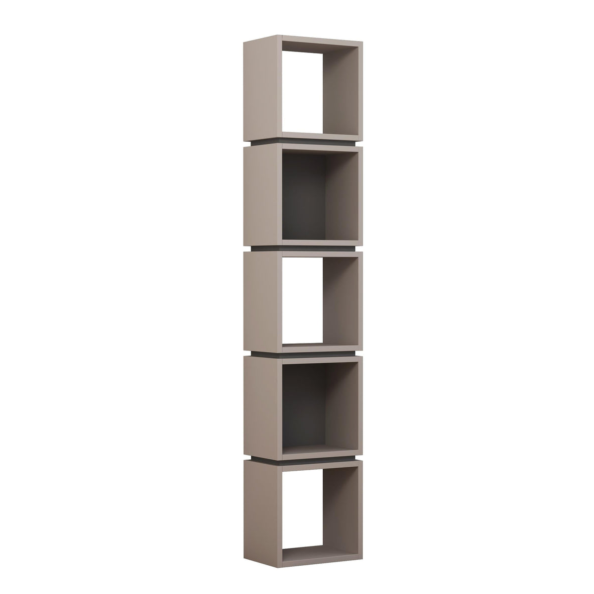 Ash green tall bookcase display unit with five open shelves