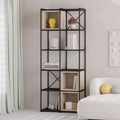 Industrial bookcase with black metal frame and light sandstone cubby shelves