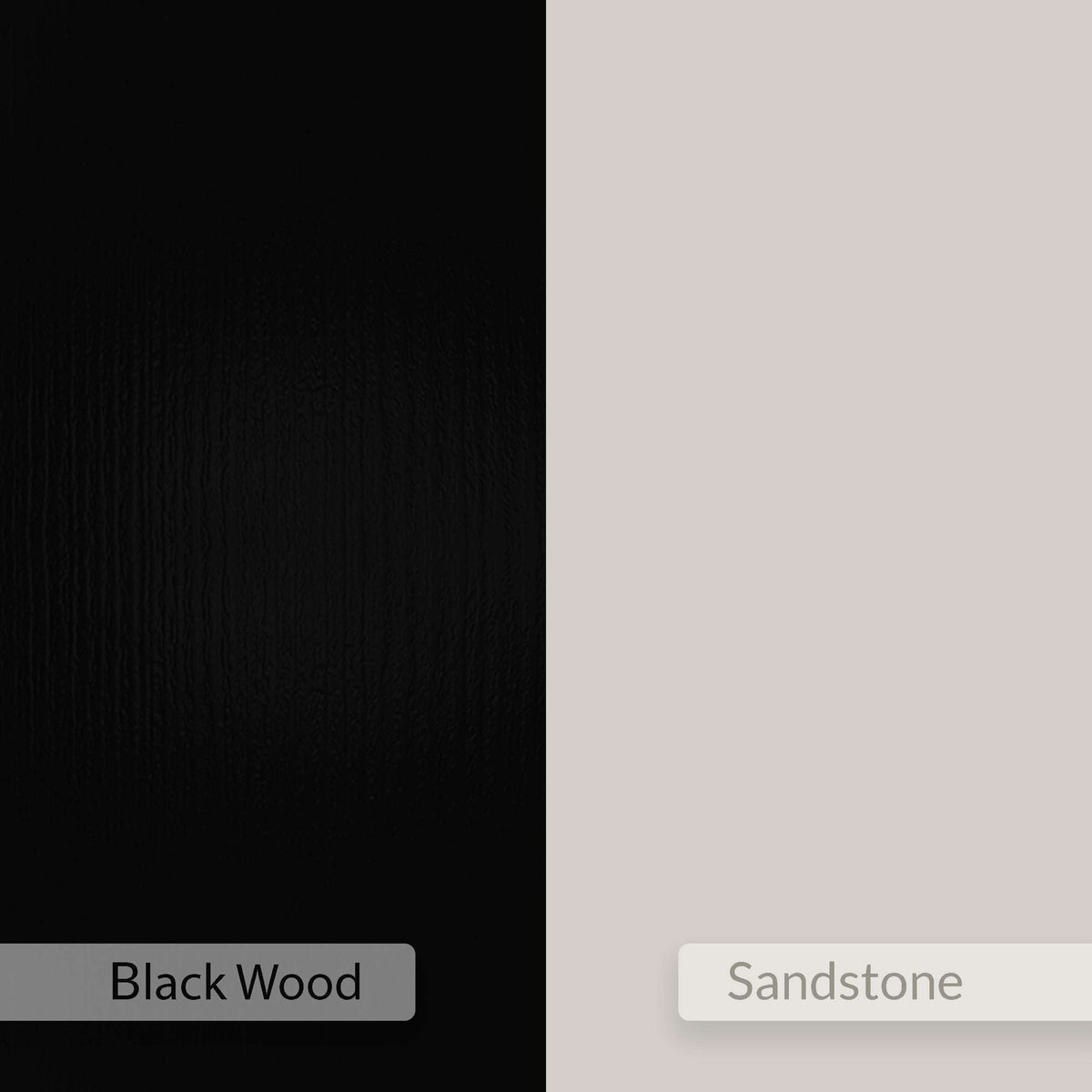 Color swatch panel showing Black Wood and Sandstone finishes for bookcase
