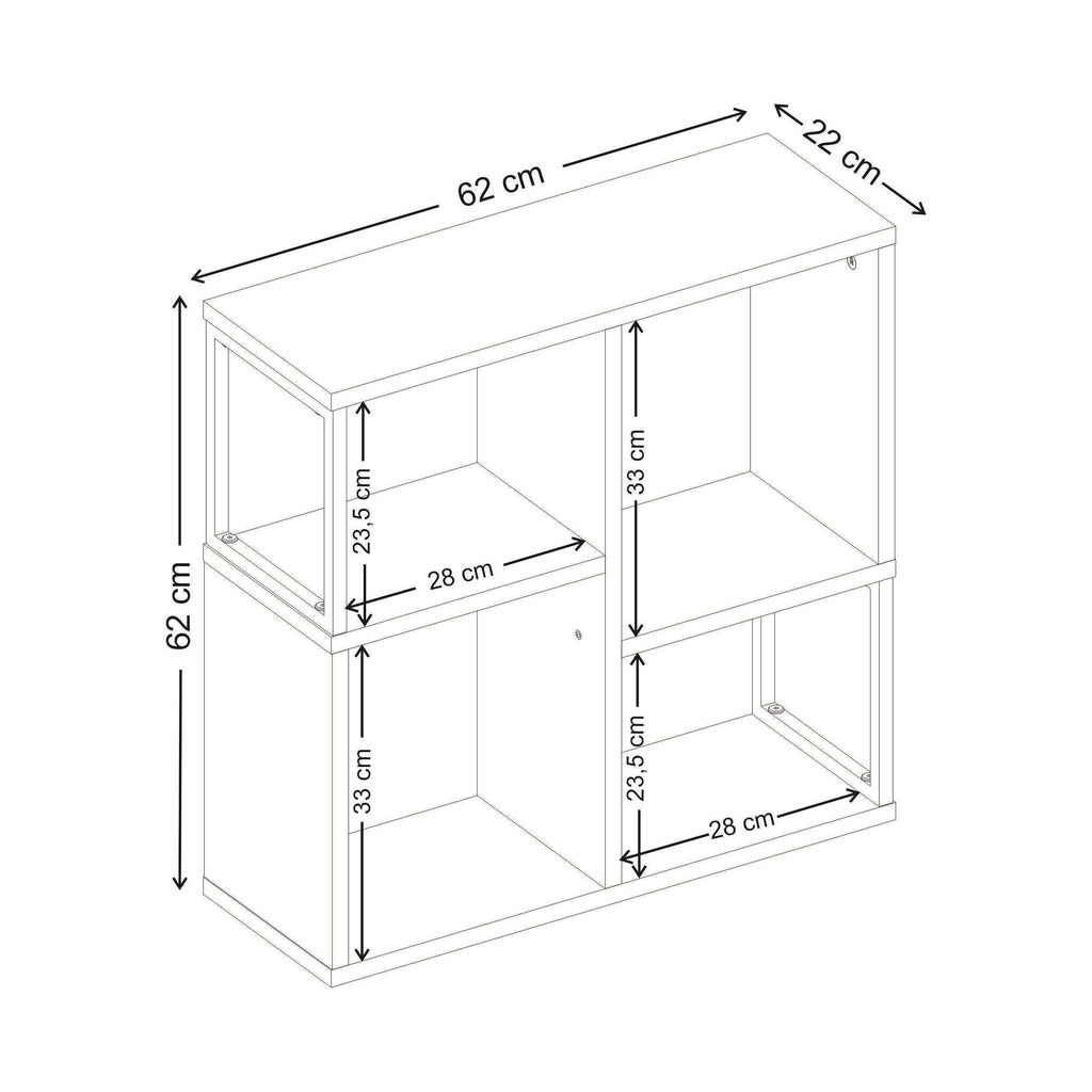 Mini bookcase side table technical drawing with labeled dimensions