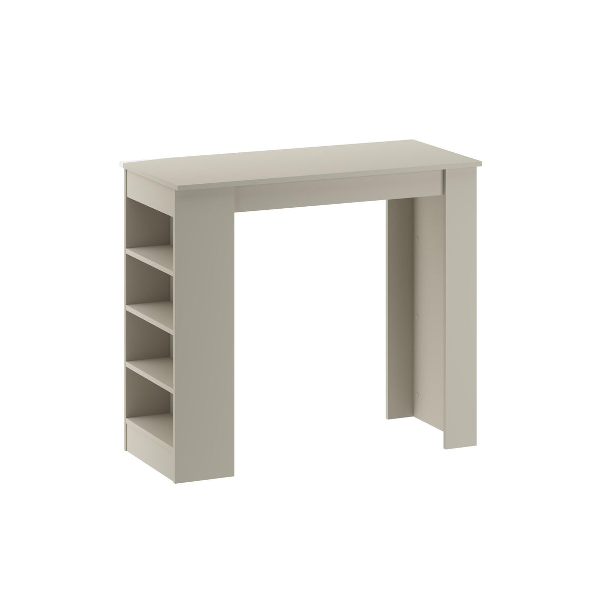 White kitchen bar table with left-side storage shelves and open center