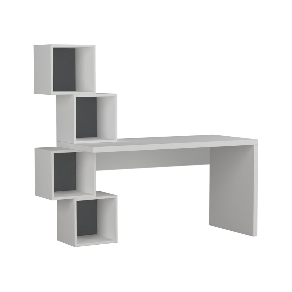 Modern desk with shelving blocks and dark gray interior panels