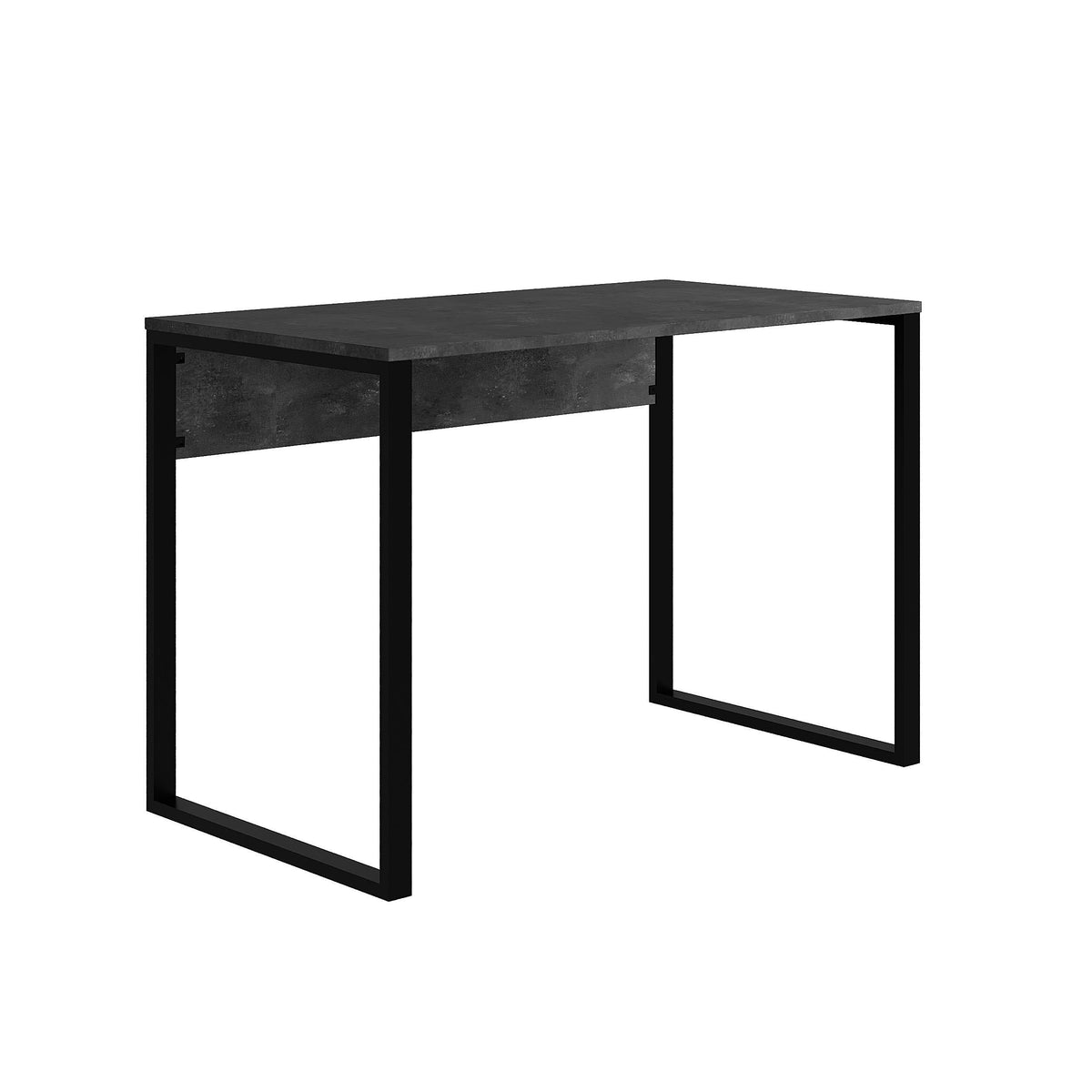 Rectangular working table with dark top and black metal frame