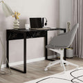 Modern desk with black marble-look top and black metal frame