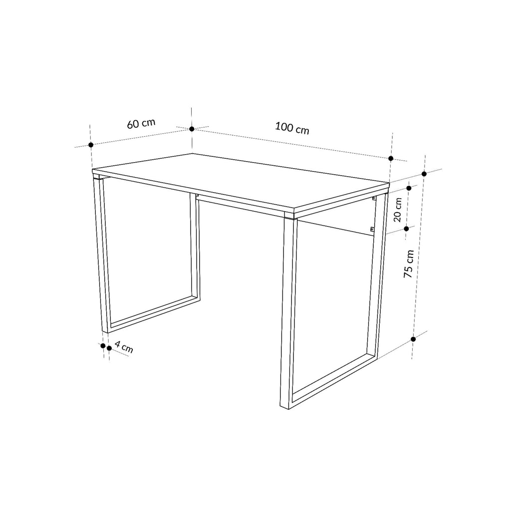 100 cm working table with open frame, side view with dimensions