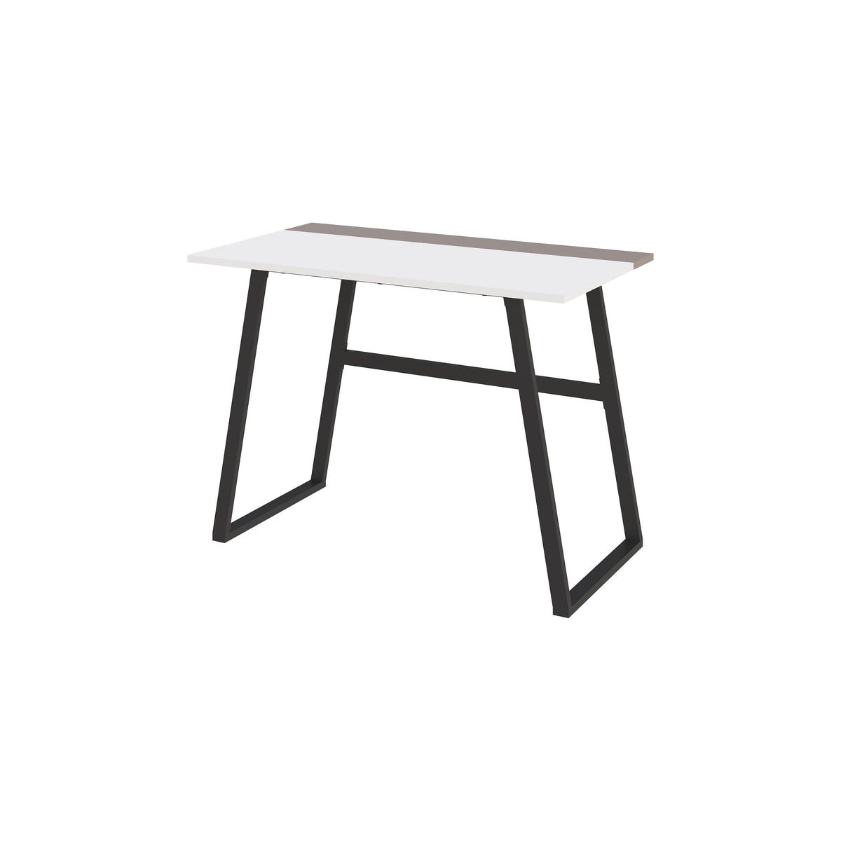 White study desk with dark angled legs and wide rectangular tabletop in studio view