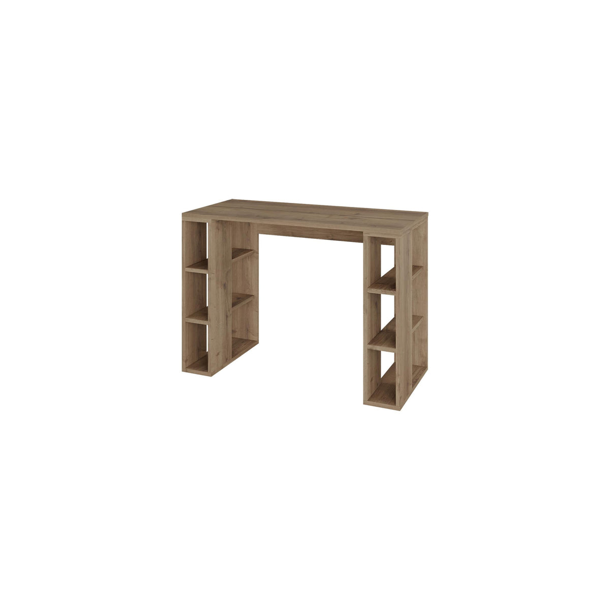 Wood study desk with open cubby shelves on both sides, 106 cm