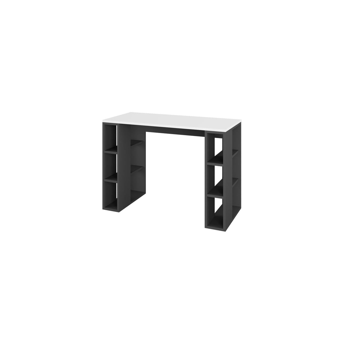 Modern study desk in white with black open side shelving